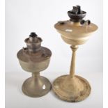 Pedestal oil lamp, other oil lamps, hanging light fitting, moulded glass shades, (quantity),