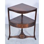 Victorian mahogany corner washstand, middle shelf with central drawers, flanked by dummy drawers,