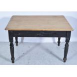 Victorian striped and part painted pine kitchen table, rectangular top with rounded corners,