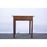 George III oak side table, rectangular top with rounded corners, reeded edge, frieze drawers,