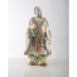 Pottery Mandarin figure, painted in enamels, 30cm.