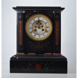 Victorian black slate and marble mantel clock, rectangular top,