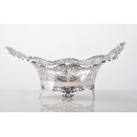 Silver bowl, cast border, pierced sides, James Dickson & Son, Sheffield 1923, length 26cm, 15oz.