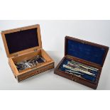 Victorian draughtsman set, incomplete, containing ivory rules, mahogany box,