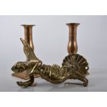 Pair of 19th Century plain baluster copper push up candlesticks, 16cm,