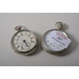 Victorian silver open faced pocket watch, enamel dial with Roman numerals, subsidiary seconds dial,