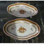 Pair of Chinese export porcelain quatrefoil shape dishes, probably 20th Century,