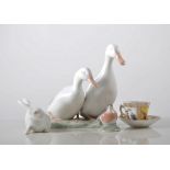 Royal Copenhagen group of two Geese, 15cm, small Copenhagen model of a Robin, Copenhagen Rabbit,