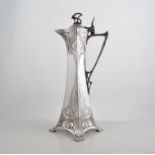 Art Nouveau electroplated claret jug, by WMF, slender tapering form with a hinged lid,