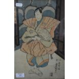 Seven Japanese woodblock prints, including Theatrical characters, 35 x 24cms, framed and glazed.