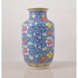 Chinese blue ground polychrome vase,