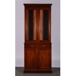 Edwardian walnut bookcase, moulded cornice, plain frieze,