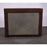 Cushion wall mirror, rectangular plate, scrolled marquetry inlay with a moulded edge, 75 x 90cms,