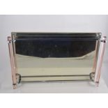 Art Deco mirrored glass rectangular tray, chrome gallery, pink tinted handles, width 48cms.