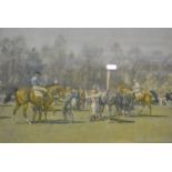 After Alfred Munnings, The Paddock at Epsom, Spring Meeting, colour print,