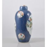 Chinese polychrome ovoid covered vase, powder blue ground,