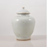 Chinese grey-white glazed jar and cover, shouldered form, with an old label marked Ming,