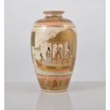 Satsuma ovoid vase, in the style of Kozan, panel decoration with figures and landscapes, marked,