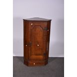 Small Early 19th Century oak hanging corner cupboard, moulded cornice,