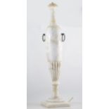 Pair of tall alabaster table lamps, slender amphora form, (both repaired), 71cms.