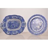 A quantity of blue and white transfer printed ware, Willow pattern meat plates etc,