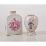 Chinese export porcelain tea caddy, painted with floral sprays in the European taste,