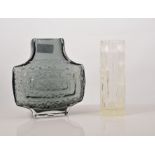 Whitefriars Textured glass 'TV' vase, designed by Geoffrey Baxter, shape 9677, in pewter colourway,