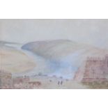 J. B. Pryde, Estuary scene with Garrison, watercolour, 12 x 17cms, signed and dated '46.