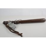 A 1930's police truncheon, badge and whistle "County Borough of Bolton Police", (3).