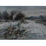 James Kibart, Snow in Norfolk, watercolour, signed, labelled verso, 28cm x 37cm.