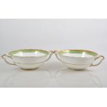 Royal Crown Derby green and gilt banded fruit dishes and saucer.