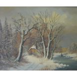 Dutch School, Winter landscape with a cottage, oil on board, indistinctly signed,