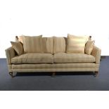 Large Duresta sofa, Knoll type back, square tapering legs with brass caps and castors,