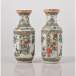 Pair of Cantonese polychrome vases, of baluster form,