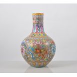 Chinese gold ground bottle vase, decorated with stylised flowers, dragons,