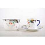 Set of Shelley bone china coffee cans and saucers and a sugar bowl, No. 11602.