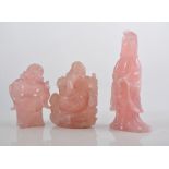 Far Eastern carved rose quartz model of Ganesha, 11cms and three other items of rose quartz, (4).