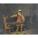 19th Century Dutch School, Cavalier in an interior, oil on metal panel, 21 x 25cms,