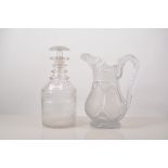 Regency cut-glass mallet shaped decanter, triple ringed neck, mushroom stopper, 24cms,