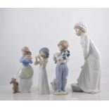 Nao figurines, to include a Lady in Nightgown, Child sitting reading, Child with doll,