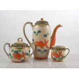 Japanese porcelain coffee set, decorated with fish, Losol ware tureen and meat plates,