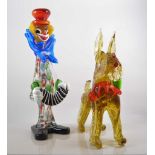Medina glass seahorse paperweight, 18cm, three Murano style models of ducks,