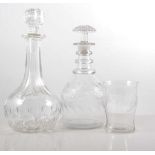 Georgian style mallet shaped decanter, triple ring neck, 23cm, a Victorian decanter,