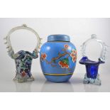 Bisto, bone china duck egg blue ginger jar, floral decoration, 20cm, a similar vase,