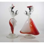 Pair of Murano coloured glass figures of a lady and gentleman, 34cm.