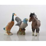 Beswick model of a Shetland Pony, 16cm, a Beswick Kingfisher, a Woodpecker, a Pigeon,