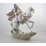 Lladro figure group, "Love Story" No 5991, horse with two riders, 36cm high, 33cm wide.