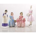 Royal Doulton figure, Columbine HN2185, 19cm and four other Doulton figures, Anna, Wendy,