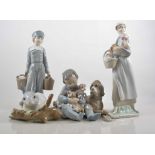 Lladro figures of a young woman with a deer, 26cm,