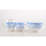Royal Albert bone china tea set, printed with flowers in blue.
